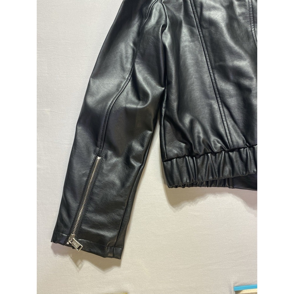 GUESS‎ Los Angeles Womens Faux Leather Moto Jacket Removable Hood Black Medium - Picture 16 of 16